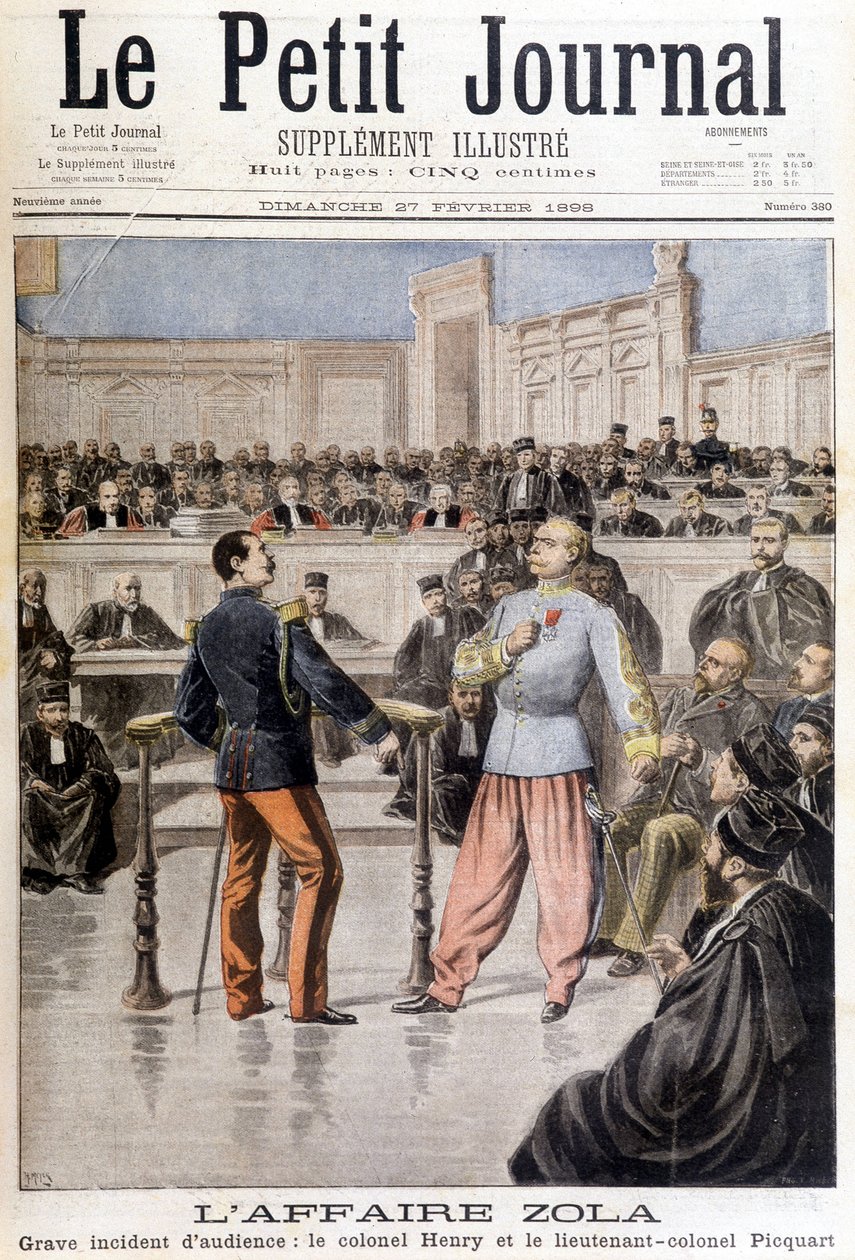 A Zola-ügy: súlyos meghallgatási incidens Hubert Henry ezredes (1846-1898) és Georges Picquart alezredes (1854-1914) között – a „Le Petite Journal” 1898.02.27-i számában. alkotó: Unknown artist