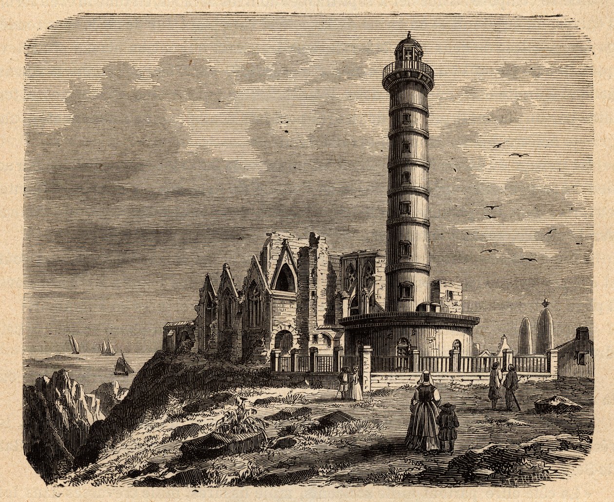 A Saint Mathieu de Fine Terre-i apátság - Breton apátság - Abbaye Saint-Mathieu de Fine-Terre - metszet "" PATRIE" - PECTUREQUIREQUE FRANCIAORSZÁG LEÍRÁSA 6 KÖTETÉSBEN LUCIEN HUARD - 19. század vége alkotó: Unknown artist