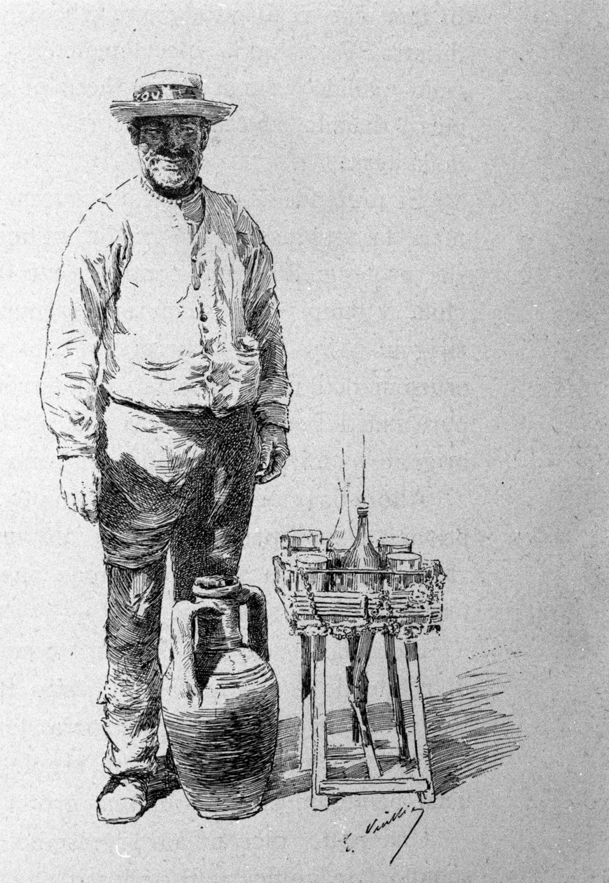 Az acquaiolo: a vízszállító Szicíliában, házról házra járt, hogy vizet osszon a lakóknak. századi metszet alkotó: Unknown artist