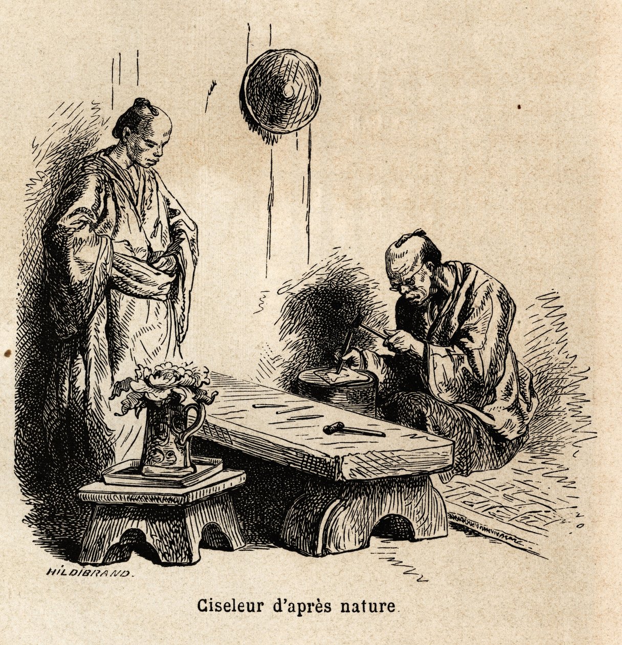 A természet utáni véső. Aime Humbert, a Svájci Államszövetség minisztere, a „Le tour du monde, nouveau Journal des voyages” című 1863–1864-es japán utazást illusztráló metszete Edouard Charton irányítása alatt jelent meg. alkotó: Unknown artist