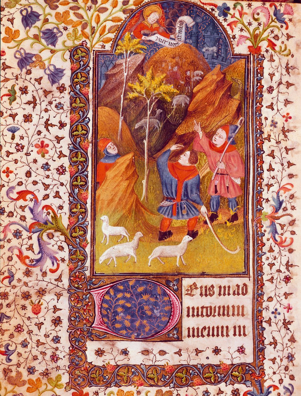A pásztorok bejelentése Miniatűr Kasztíliai Izabella óráinak könyvéből, Isabella Iere a katolikus (1451-1504) 15. századi Sevilla, Biblioteca Colombina alkotó: Unknown artist