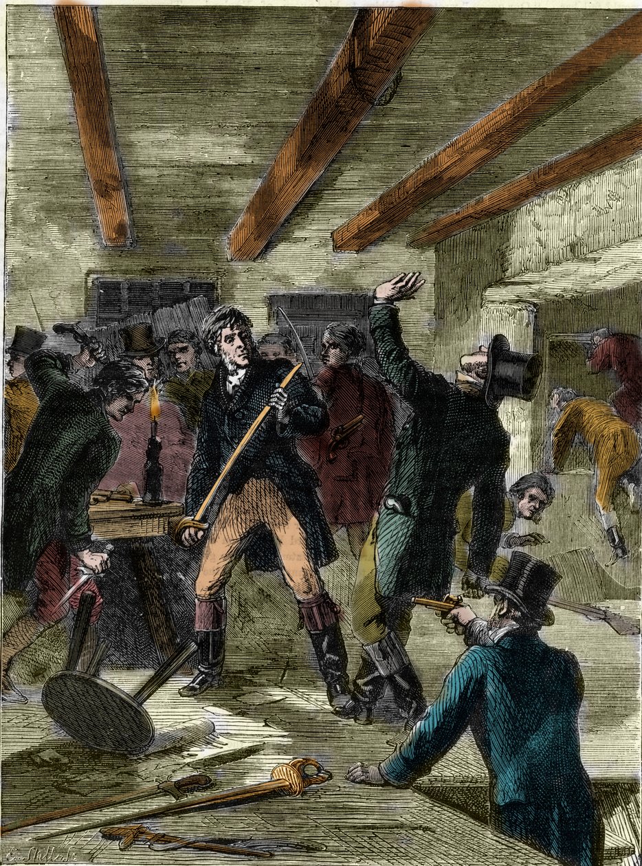 A Cato utcai összeesküvők letartóztatása (metszet) - „A Cato utcai összeesküvők...” (Cato Street Conspiracy) alkotó: Unknown artist
