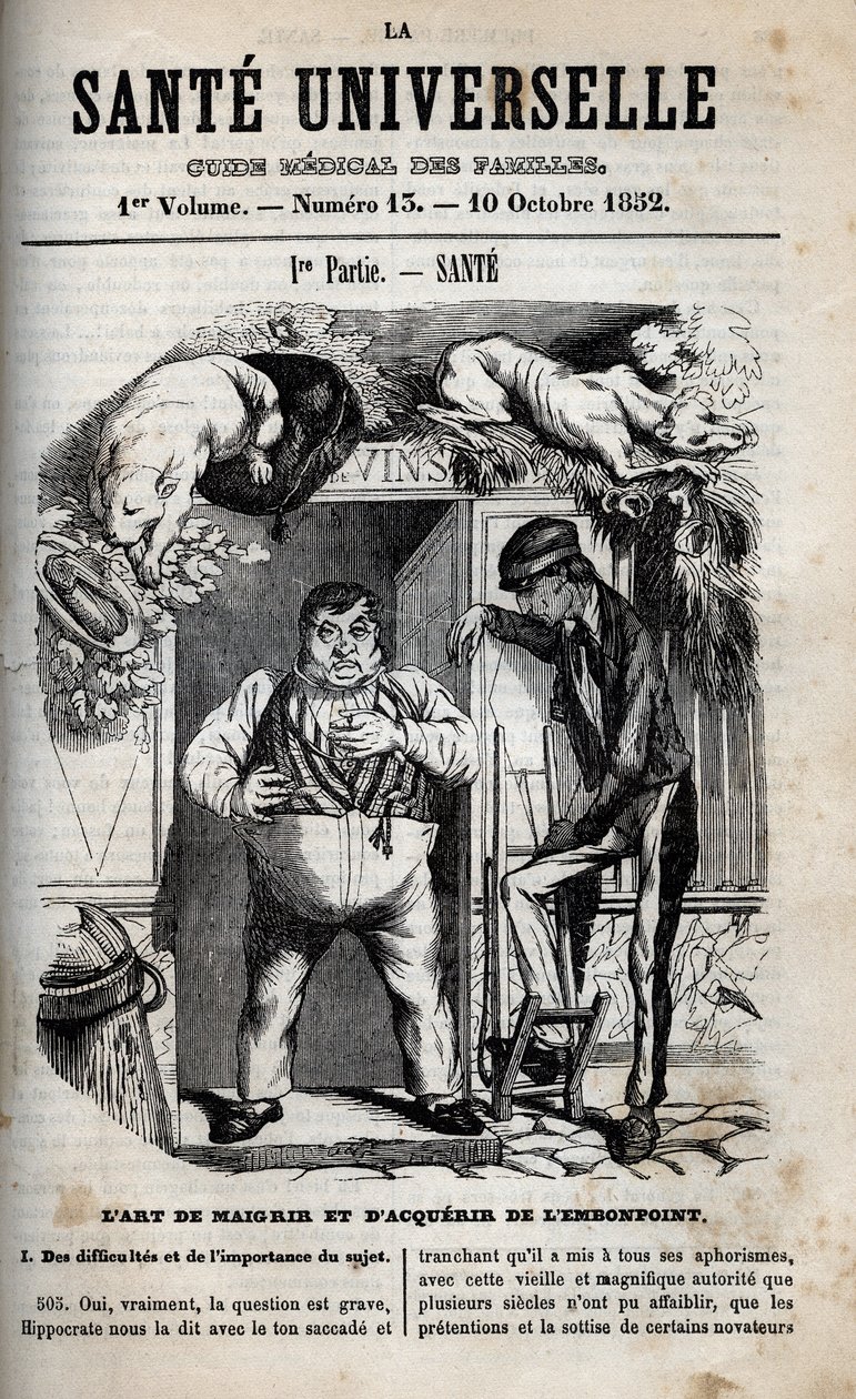 A fogyás és a súlygyarapodás művészete – metszet a „La Sante Universelle – Guide Medical des Familles” 1852-ben alkotó: Unknown artist