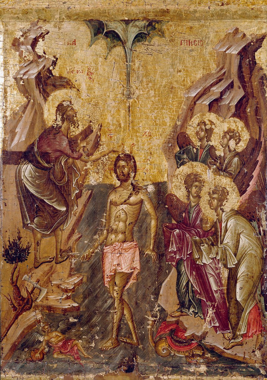 Krisztus Icone megkeresztelkedése a 13. században. Ohrid, Galerie des icons de la église Saint Clement (Saint-Clement-Sainte-Vierge-Perivleptos), Macedoine alkotó: Unknown artist