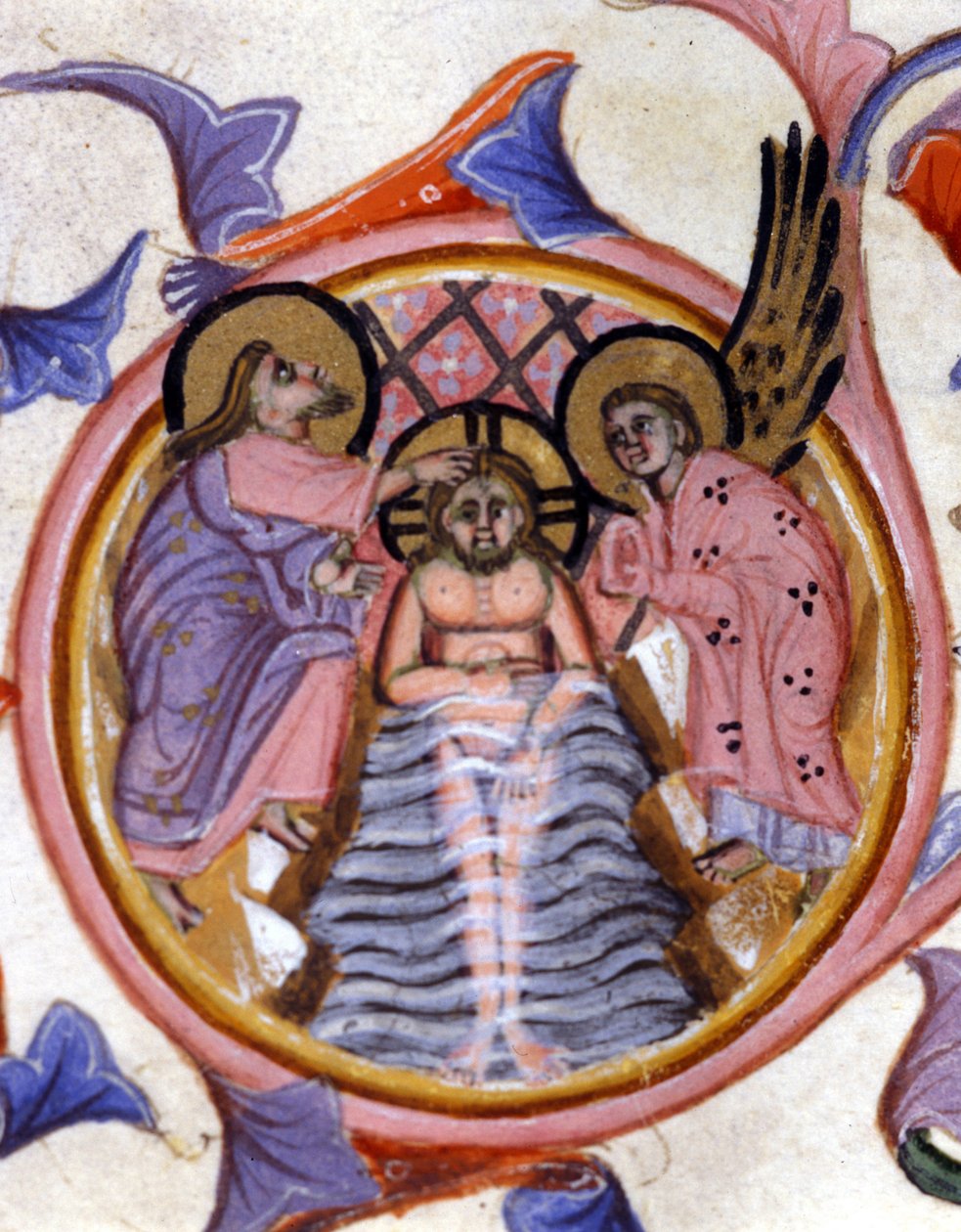 Keresztelő Szent János Krisztus megkeresztelkedése a Jordánban - egy 14. századi kézirat miniatűrje után. alkotó: Unknown artist