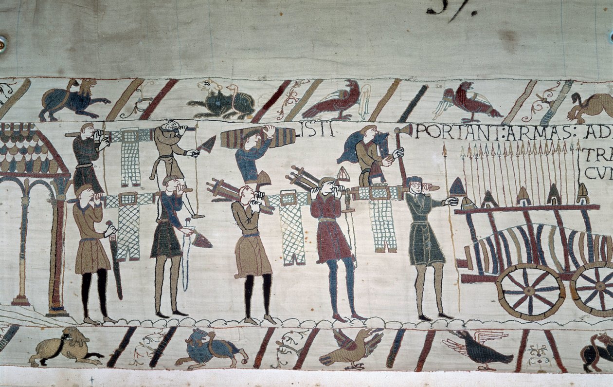 Az angol gyalogosok (Harold csapatai) és a lovas normannok (Guillaume csapatai) közötti csata - Bayeux gobelin, Mathilde királynő hímzéseként ismert alkotó: Unknown artist