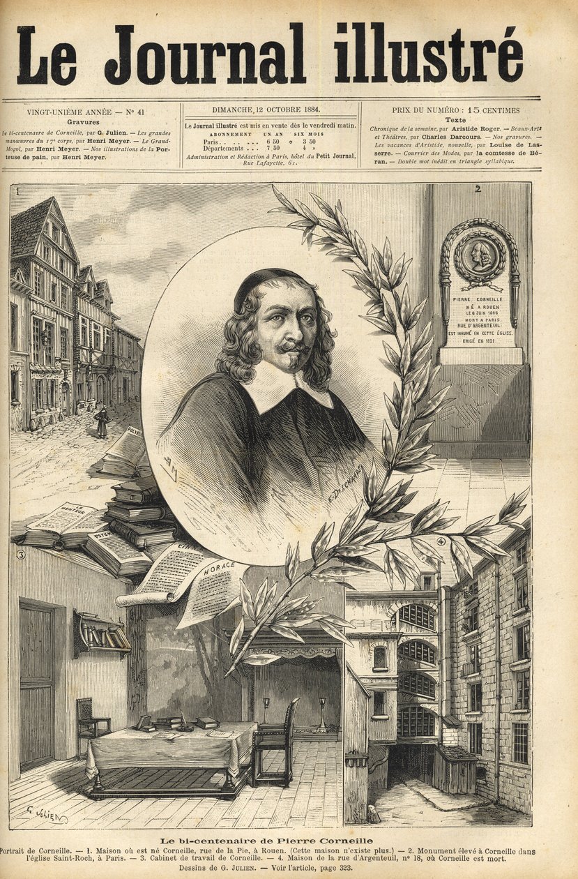Pierre Corneille bicentenáriumi évfordulója – Le bicentenaire de Pierre Corneille – metszet az 1884-es „Le journal illustrious”-ban alkotó: Unknown artist
