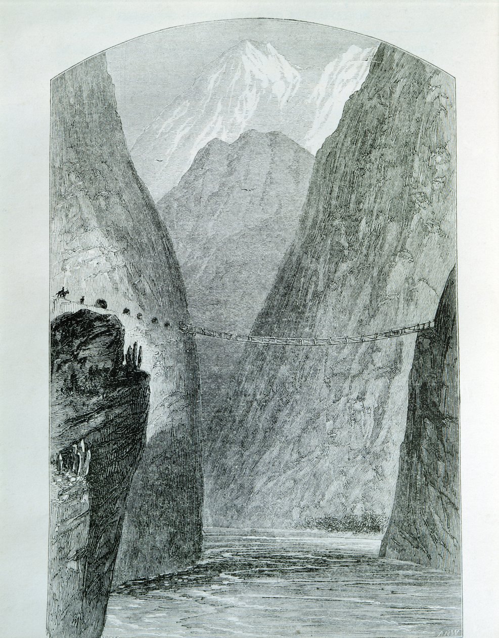 A híd az Apurimac folyón, metszet. Peru alkotó: Unknown artist