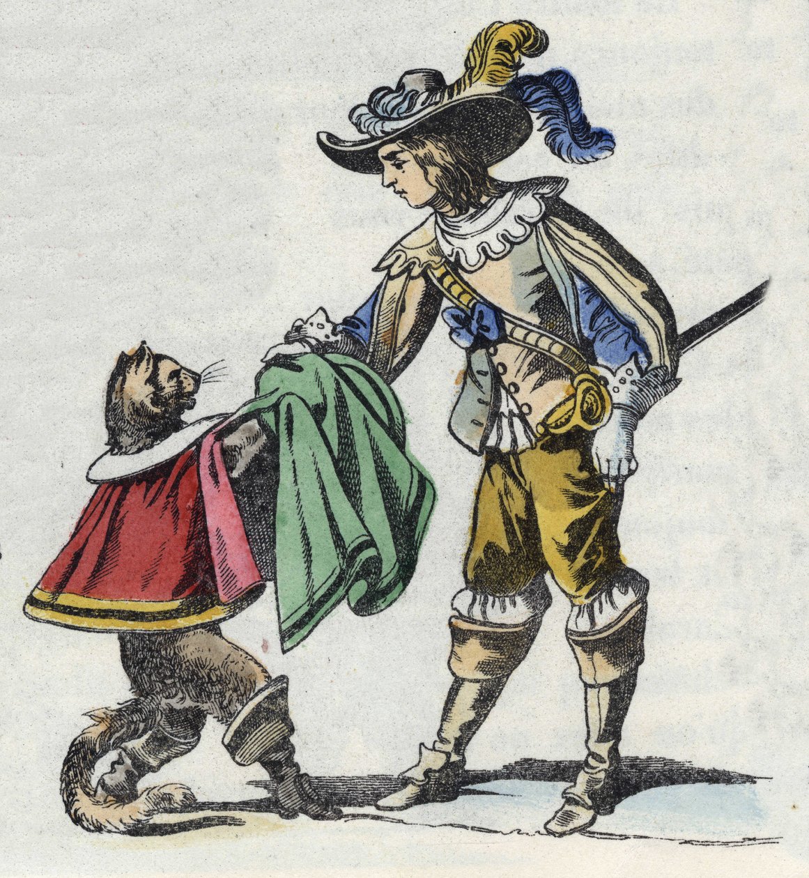 A macska és gazdája, Carabas márkija. Illusztráció Charles Perrault „The cat botte” című meséjéről alkotó: Unknown artist