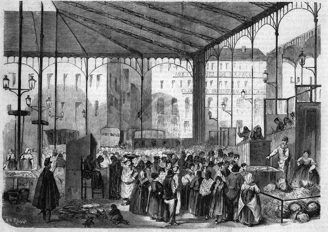 Párizs központi piaca: a halpiac 1858-ban. alkotó: Unknown artist