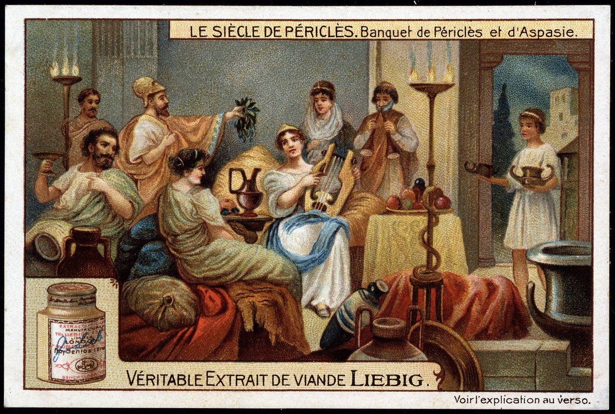 Periklész évszázada (Kr. e. 495-429): Periklész és Aspasie lakomája (Kr. e. 470-400) - Liebig kromolitográfia alkotó: Unknown artist