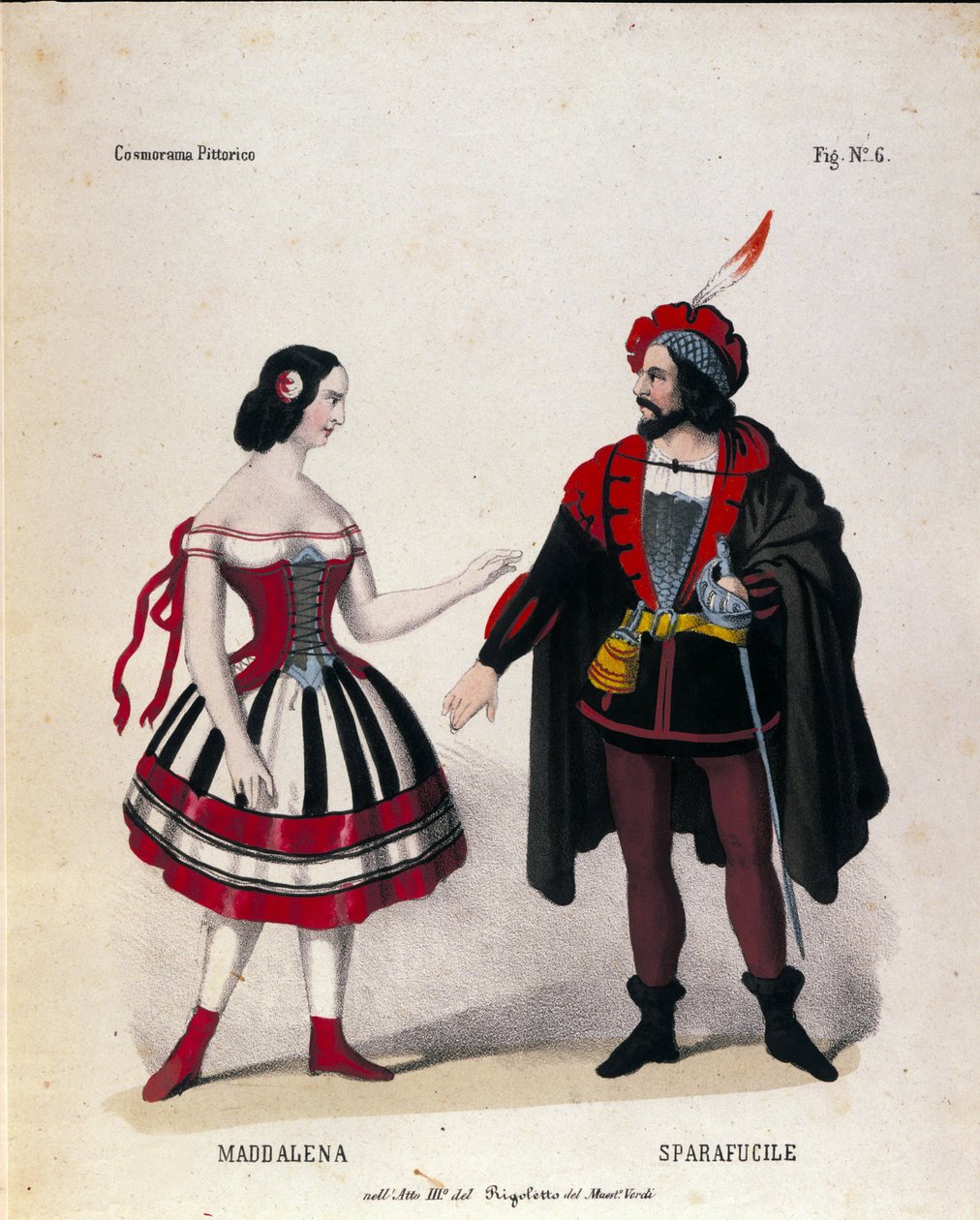 Maddalena és Sparafucile szereplői Giuseppe Verdi (1813-1901) zeneszerző „Rigoletto” című operájának III. felvonásában alkotó: Unknown artist