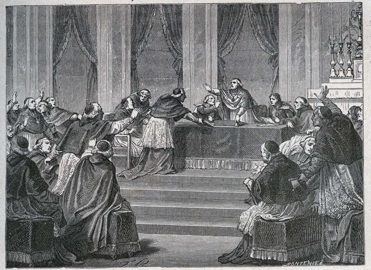 Franciaország és Olaszország lelkésze 1811. június 9-én Párizsban találkozott a Francia Nemzeti Tanács közgyűlésén, Fesch bíboros (1763-1839) elnökletével. alkotó: Unknown artist
