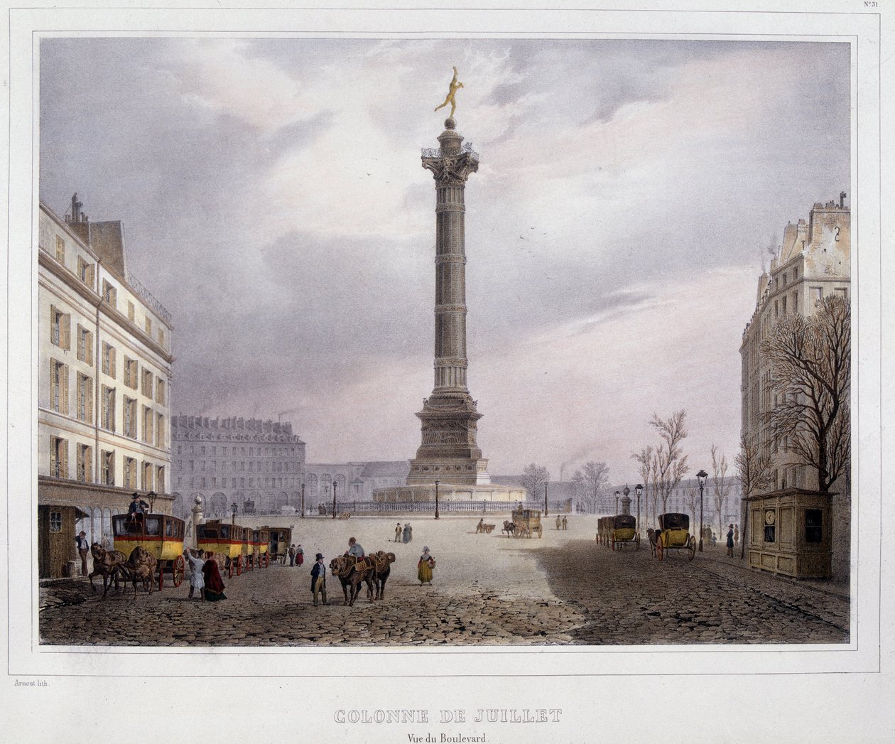 A július oszlopa (Place de la Bastille) a Boulevard Beaumarchais felől nézve alkotó: Unknown artist