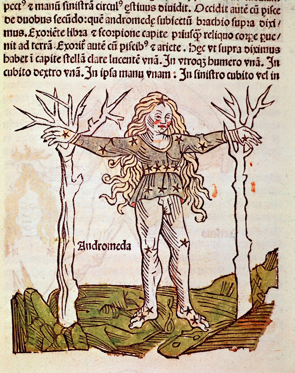 Az Andromédész csillagkép a „Poeticon astronomicon”-ból származik, amelyet Hygin (Gaius Julius Hyginus) római történésznek tulajdonítottak (Kr. e. 1. század) (Andromeda csillagkép, a „” Poeticon astronomicon”-ból”, amelyet Hyginusnak (Kr. e. 1. század) tul alkotó: Unknown artist