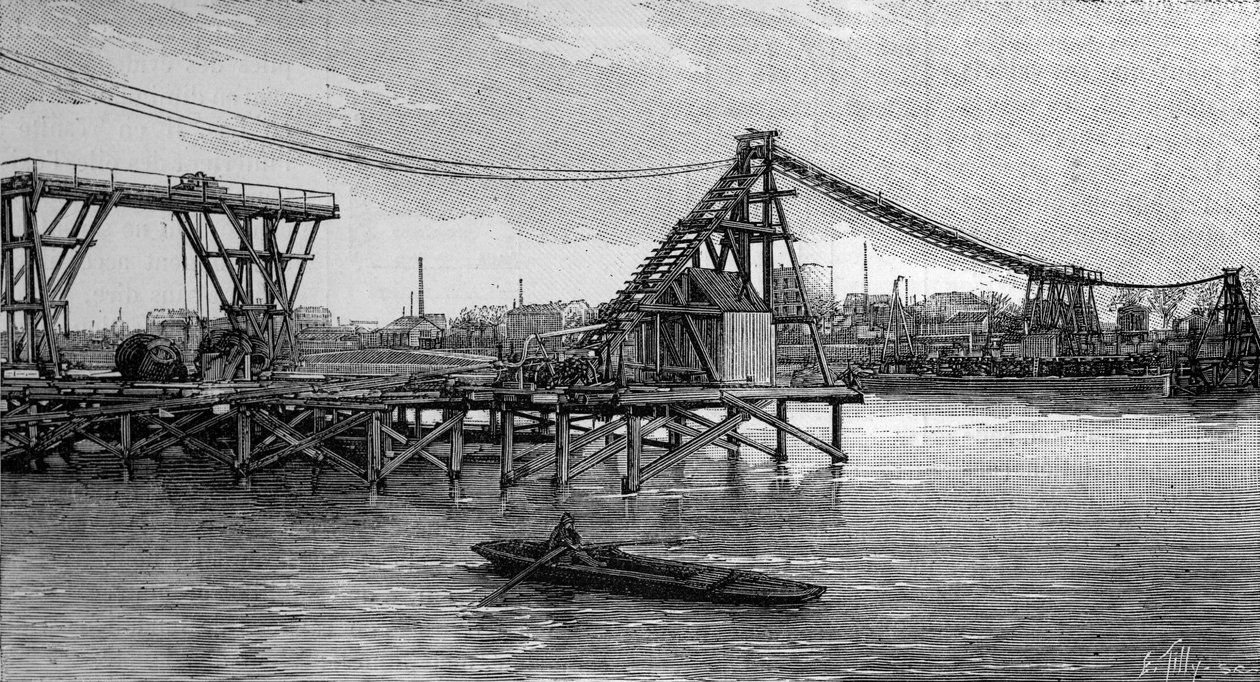 A párizsi Mirabeau híd építése (1893): a zárak alapnak néznek ki (fényképről). Metszet az 1894. február 3-i „” La Nature: revue des sciences et de leurs applications aux arts et a l
