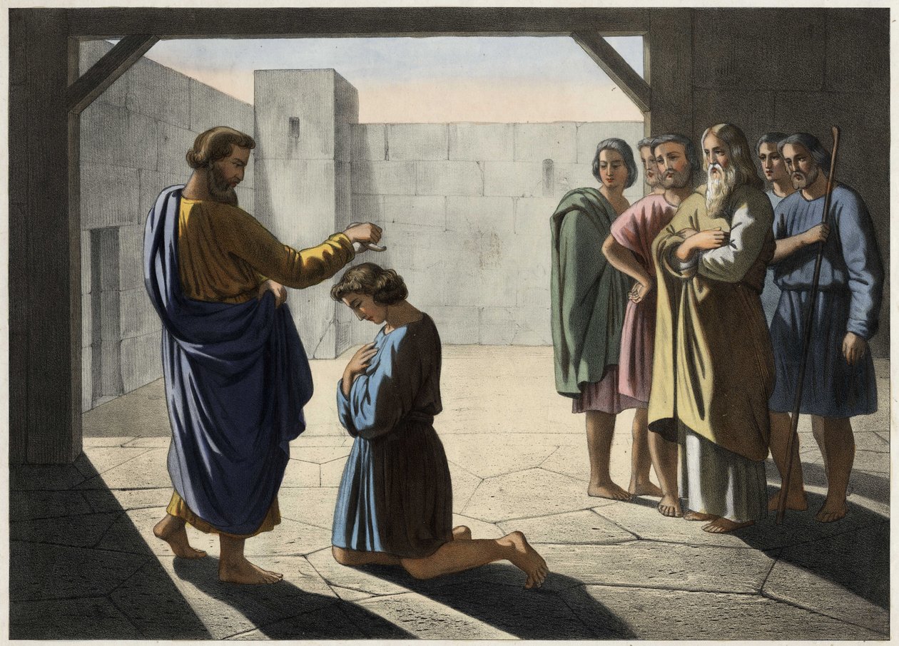Dávid megkoronázása: Sámuel Dávidot nevezi ki Izrael királyának. századi névtelen metszet. alkotó: Unknown artist