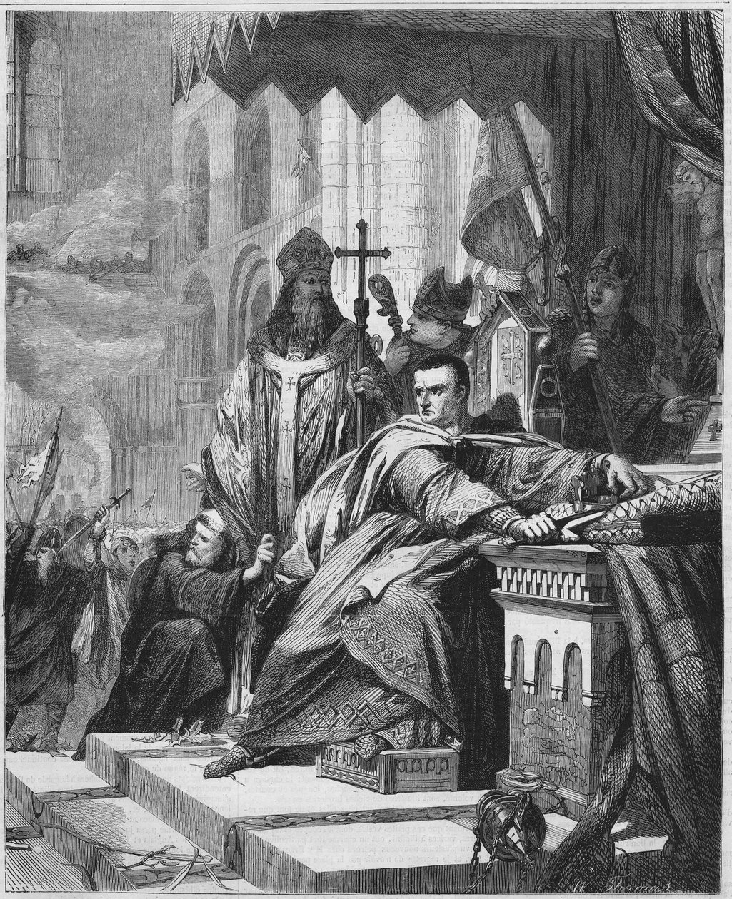 I. Hódító Vilmos (1027-1087) koronázása 1066-ban. Normandia hercege (1035-1087) és Anglia királya (1066-1087). századi metszet. alkotó: Unknown artist