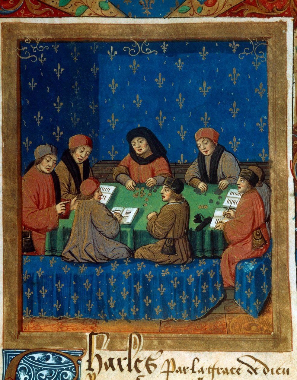A Royal Tresor miniatűr számlálói, amelyeket Nicolas Oresme (1320-1382) ezüstön végzett fejéséből vett (valószínűleg De Moneta) alkotó: Unknown artist