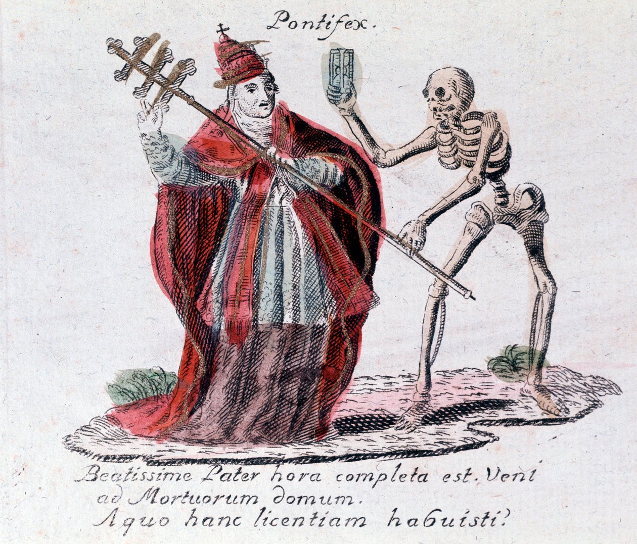 A halál tánca, a pápa és a csontváz (nyomtatás) alkotó: Unknown artist