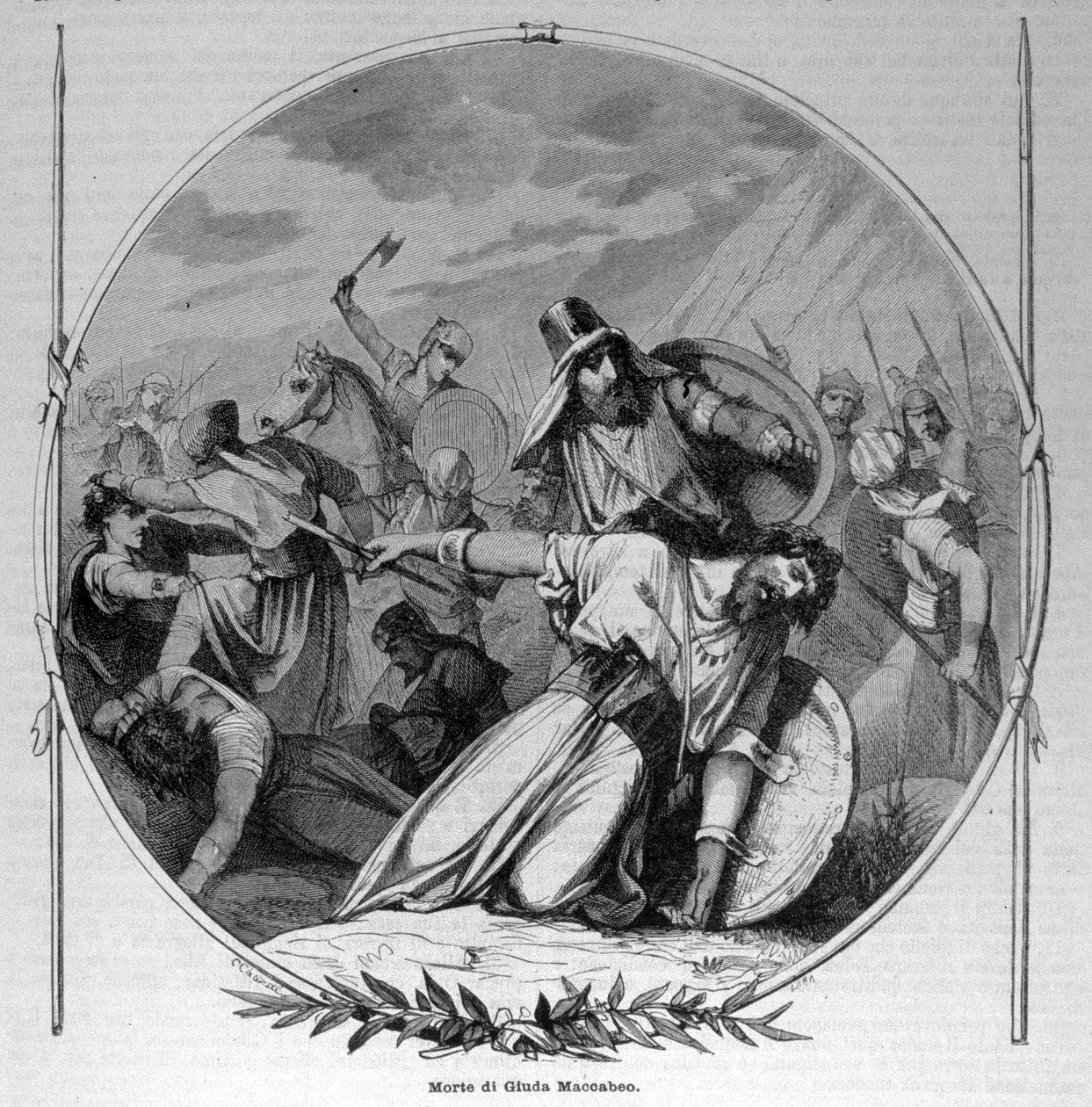 Judas Macchabee (Makkabeus vagy Makabeus) halála a Szeleukidák elleni makkabeusok felkelése során, Kr.e. 160-ban. századi metszet. alkotó: Unknown artist