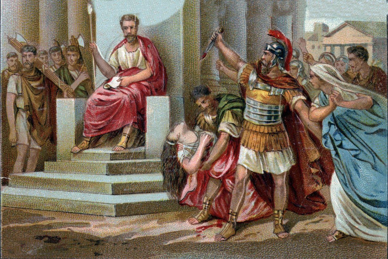 Virginia halála Kr.e. 449-ben Appius Claudius, a Római Köztársaság decemvirje, rabszolgájaként követeli Virginiát (Verginia), Virginius (Verginius) százados lányát, akibe szerelmes. Hatalmával visszaélve megállásra készteti. A decemvir c alkotó: Unknown artist