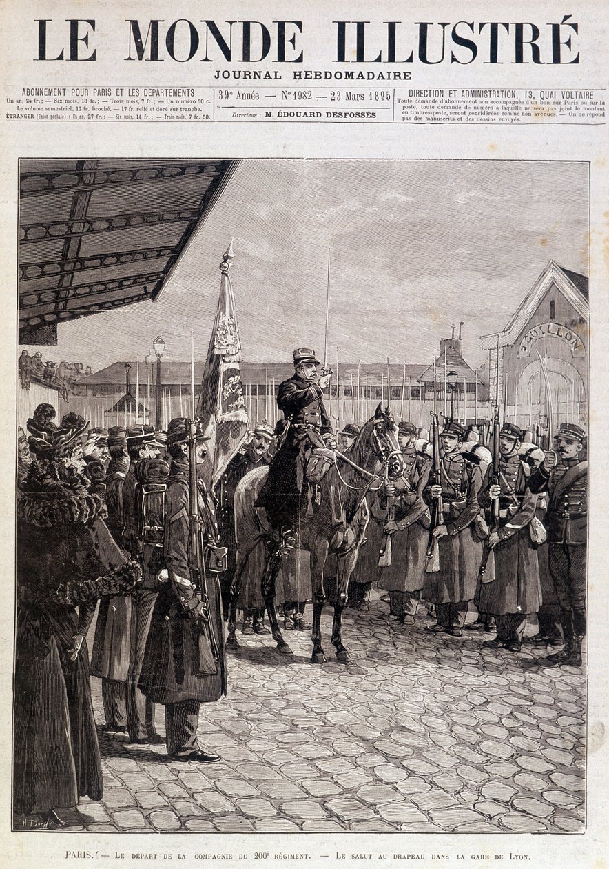A 200. ezred századának távozása. Üdvözlet a zászlónak a Gare de Lyonban. „Az illusztrált világ”. 1895.03.23. Rajz. alkotó: Unknown artist