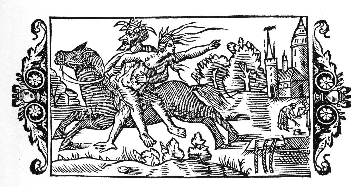 A boszorkányt hordozó ördög – Olaus Magnus "Az északi nemzetek története" című művében, Róma, 1555 alkotó: Unknown artist