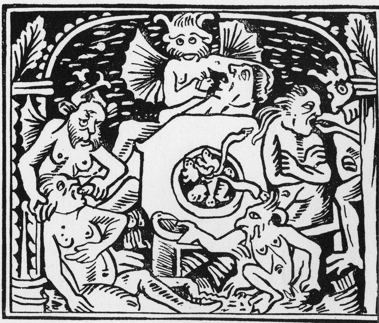 Az ördögkínzók varangyokat és kígyókat kényszerítenek a falánkokra - "" Grand Calendrier et Compost des Bergers"", Lyon alkotó: Unknown artist