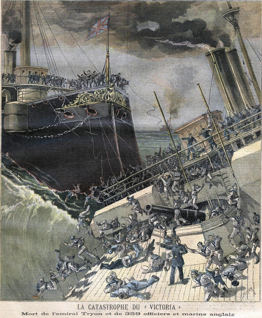 A „Victoria” csatahajó katasztrófája 1893-ban. Tryon admirális és 359 tiszt és angol tengerész halála alkotó: Unknown artist