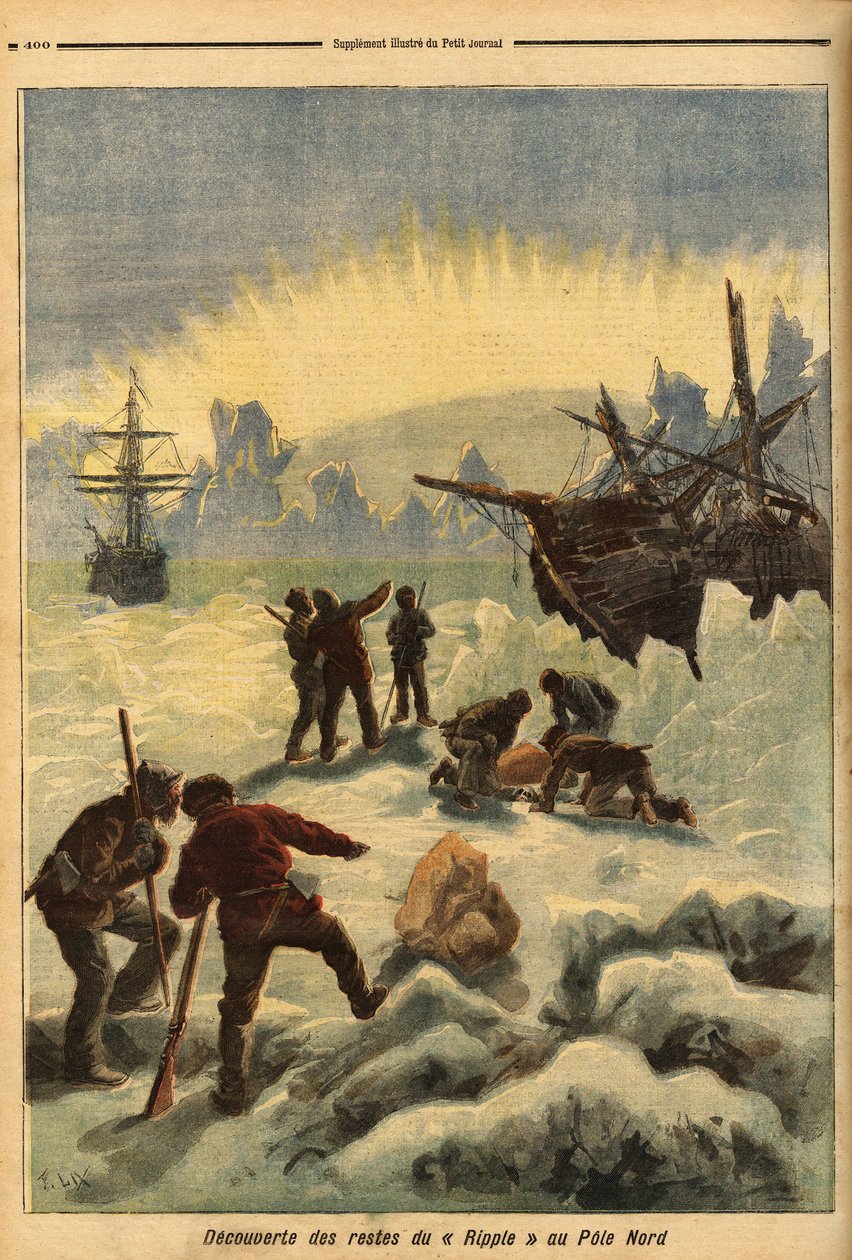 A Ripple (norvég hajó) maradványainak felfedezése az Északi-sarkon. Metszet a „” Le petit journal”-ban 1893.12.16. Selva gyűjteménye. alkotó: Unknown artist