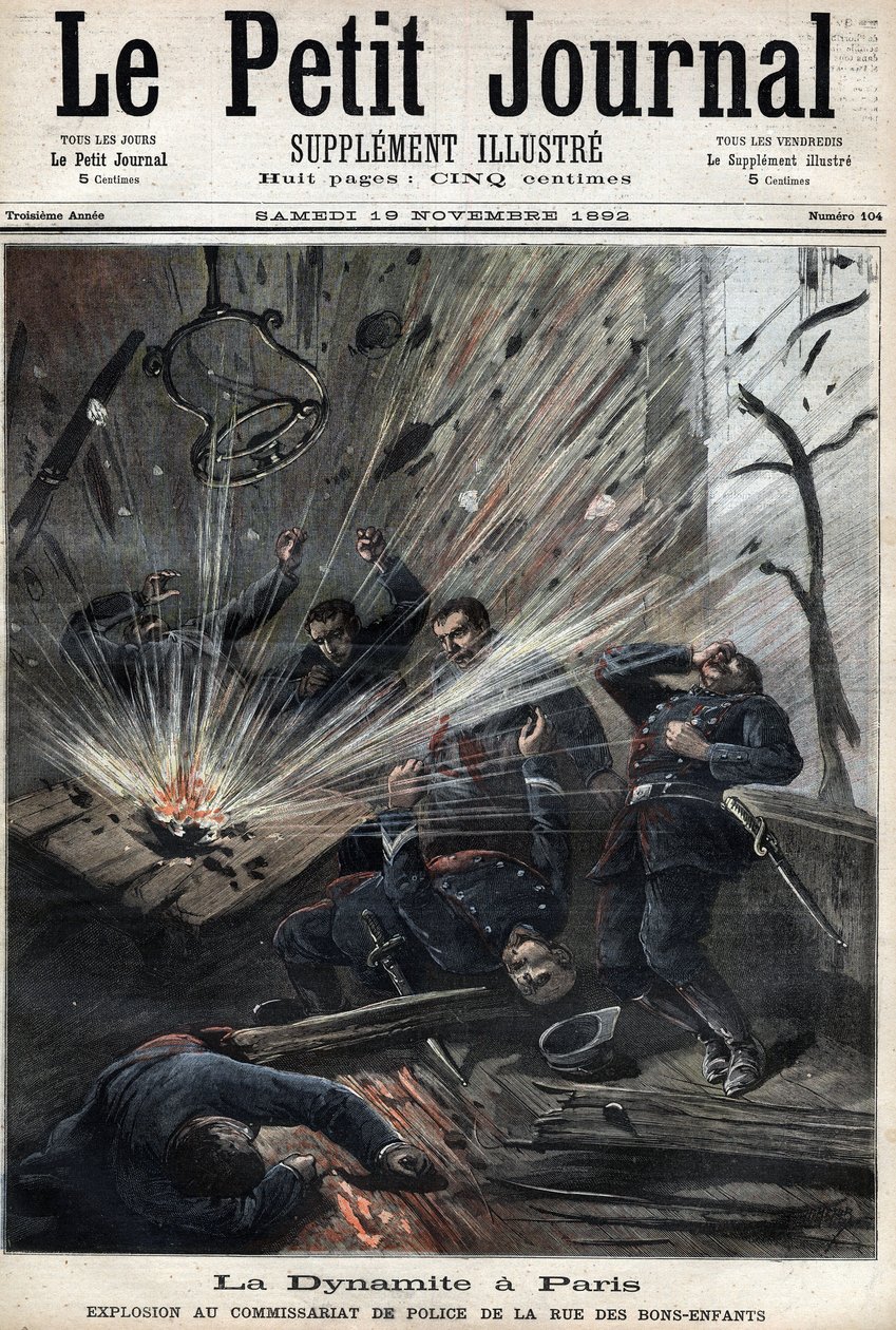 A dinamit Párizsban, robbanás a rue des Bons Enfants rendőrőrsön Emile Henry anarchista támadása miatt, november 8. alkotó: Unknown artist