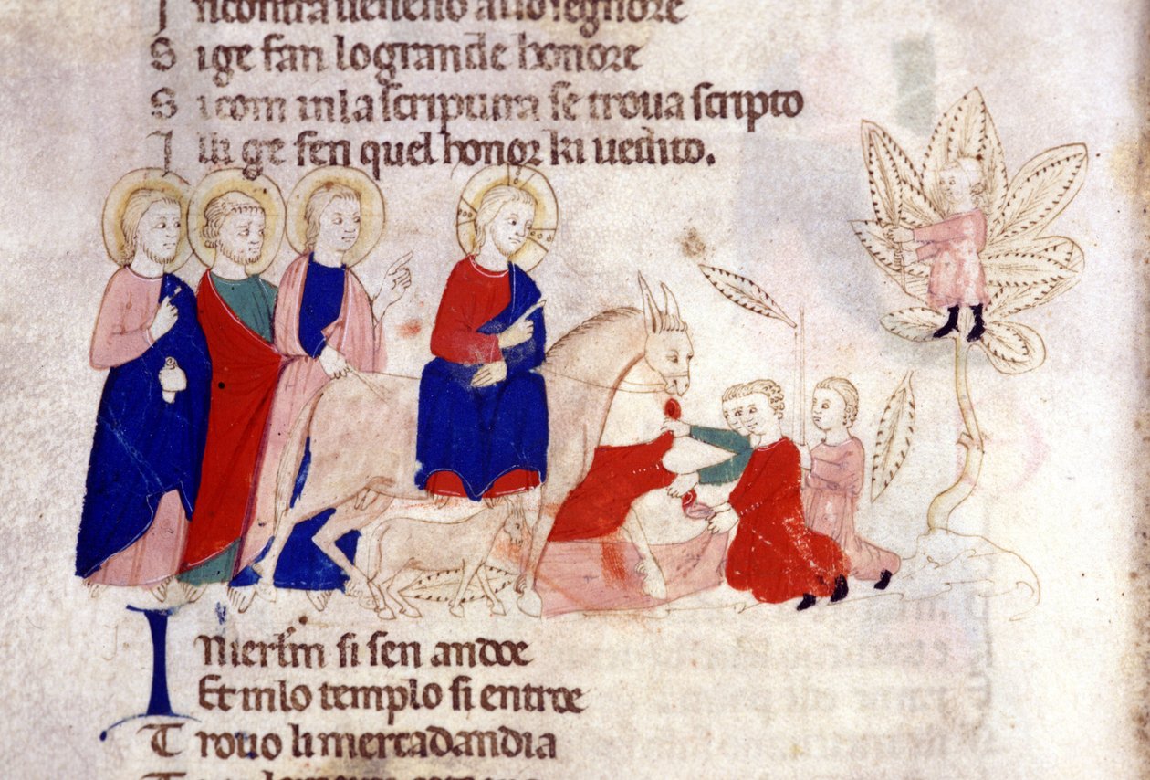 Krisztus bejárata Jeruzsálembe. 14. századi miniatűr. alkotó: Unknown artist