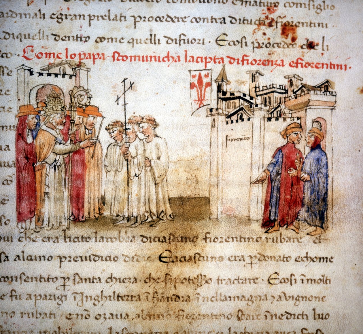 Firenze és a firenzeiek kiközösítése 1375-ben - a „Croniche del Sercambi”-ban, 1400 körül. alkotó: Unknown artist