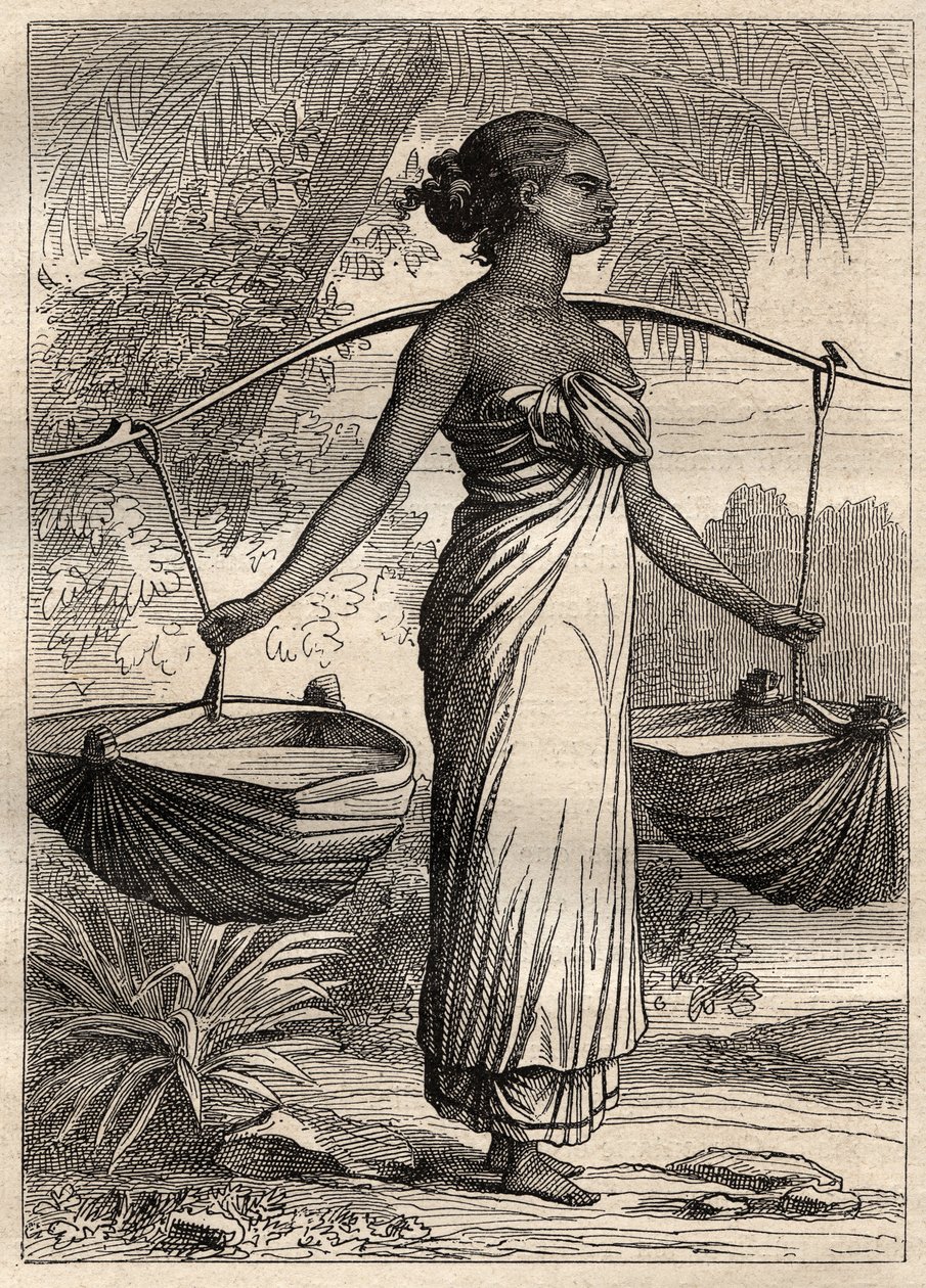 Etienne Marchand kapitány (1755-1793) világkörüli expedíciója (1790-1792): vízszállító Timorban (Kelet-Timor, Indonézia) - az illusztráció a „18. századi nagy tengerészek” című könyvből vett. alkotó: Unknown artist
