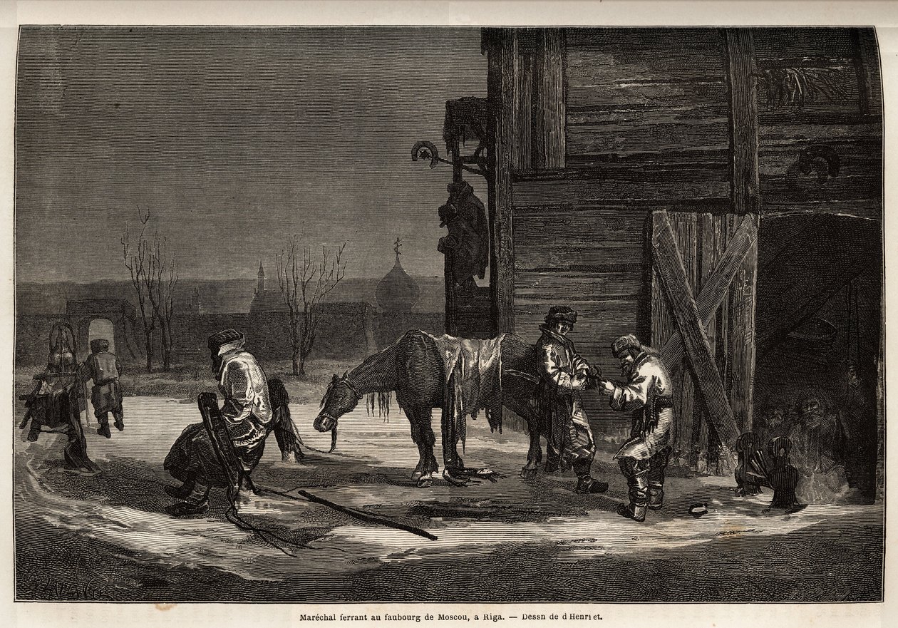 A ferrán marechal, Moszkva külvárosában. Henriet rajza az orosz balti tartományokba tett 1851-54-es utazásának illusztrálására. Gravírozás a „Le tour du monde”-ban, szerkesztette Edouard Charton alkotó: Unknown artist