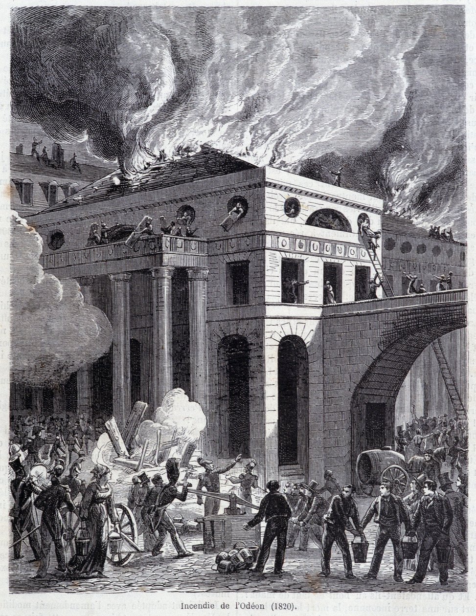 Az Odeon tüze (1820) - metszet, 19. század vége alkotó: Unknown artist