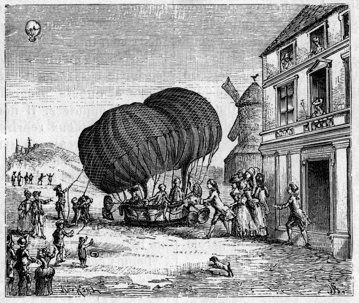 Az első aerosztát meghosszabbította a Robert fivéreket Ghistelles hercegének kastélya előtt szeptember 19-én alkotó: Unknown artist