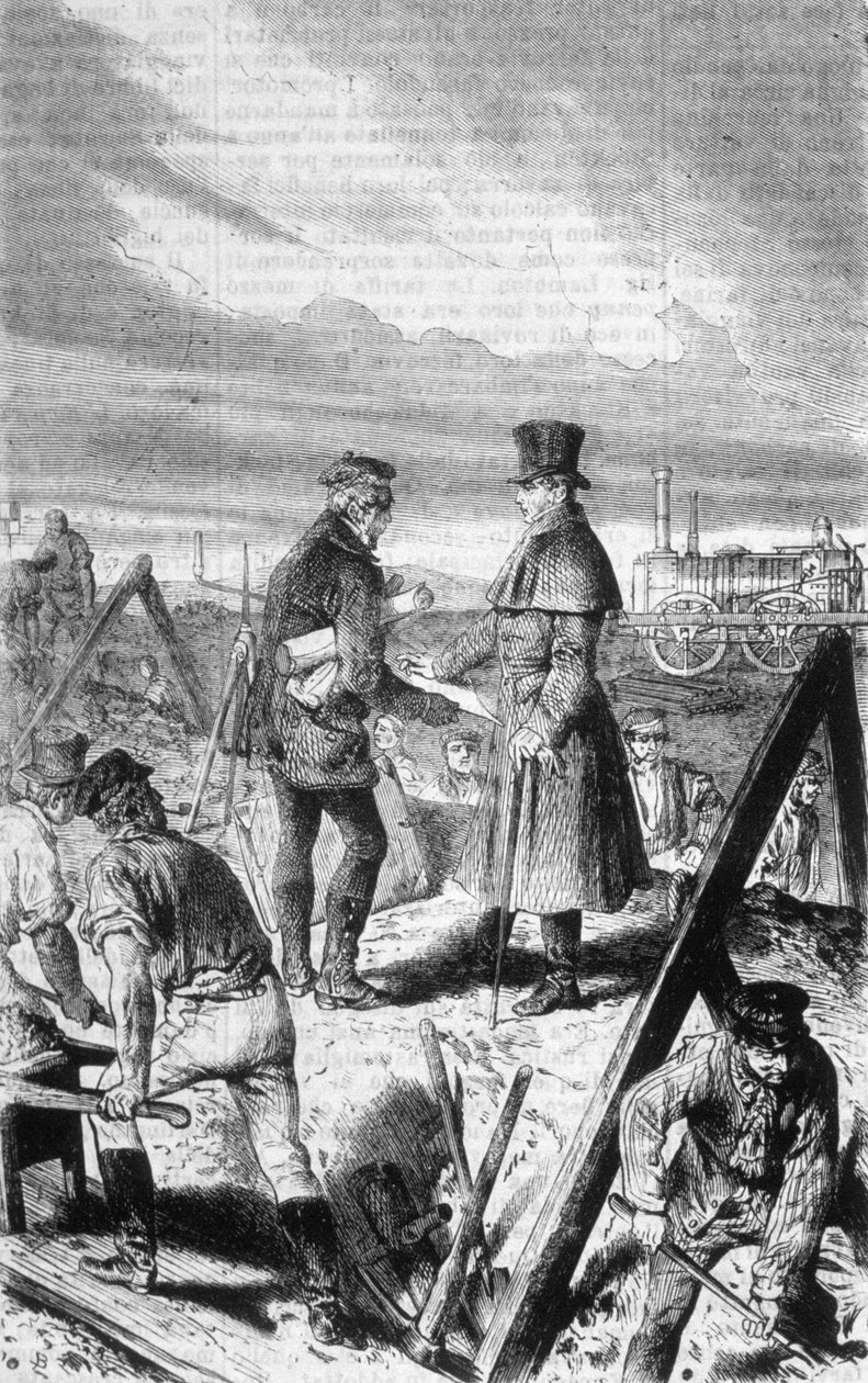 Az első gőzmozdony, amelyet George Stephenson brit mérnök (1781-1848) épített. alkotó: Unknown artist