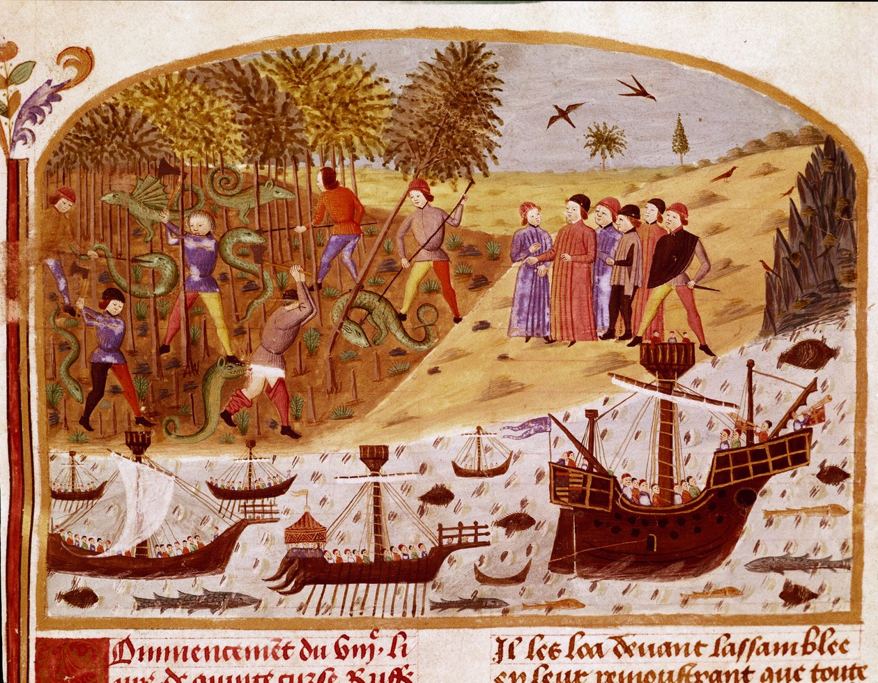 Nagy Sándor király miniatűr flottája, Quintus Curtius Rufus (Quinte Curce) (1. század) „Nagy Sándor tények könyvéből” (1. század), 1468 körül - (Ms 1335) Reims, Városi Könyvtár alkotó: Unknown artist