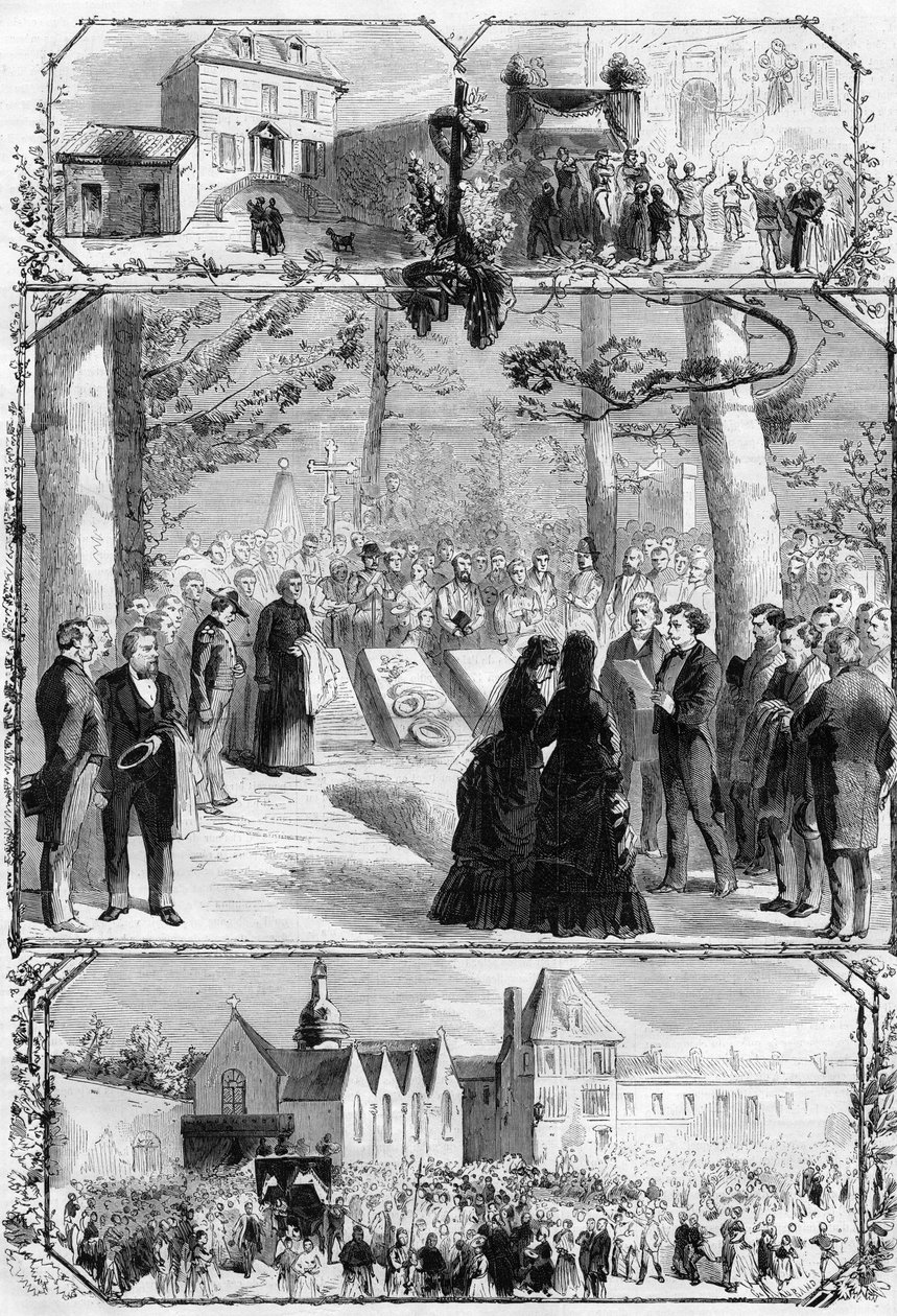 Alexandre Dumas pere (1802-1870) temetése Villers Cotteretsben (Villers-Cotterets). Metszet a „” L