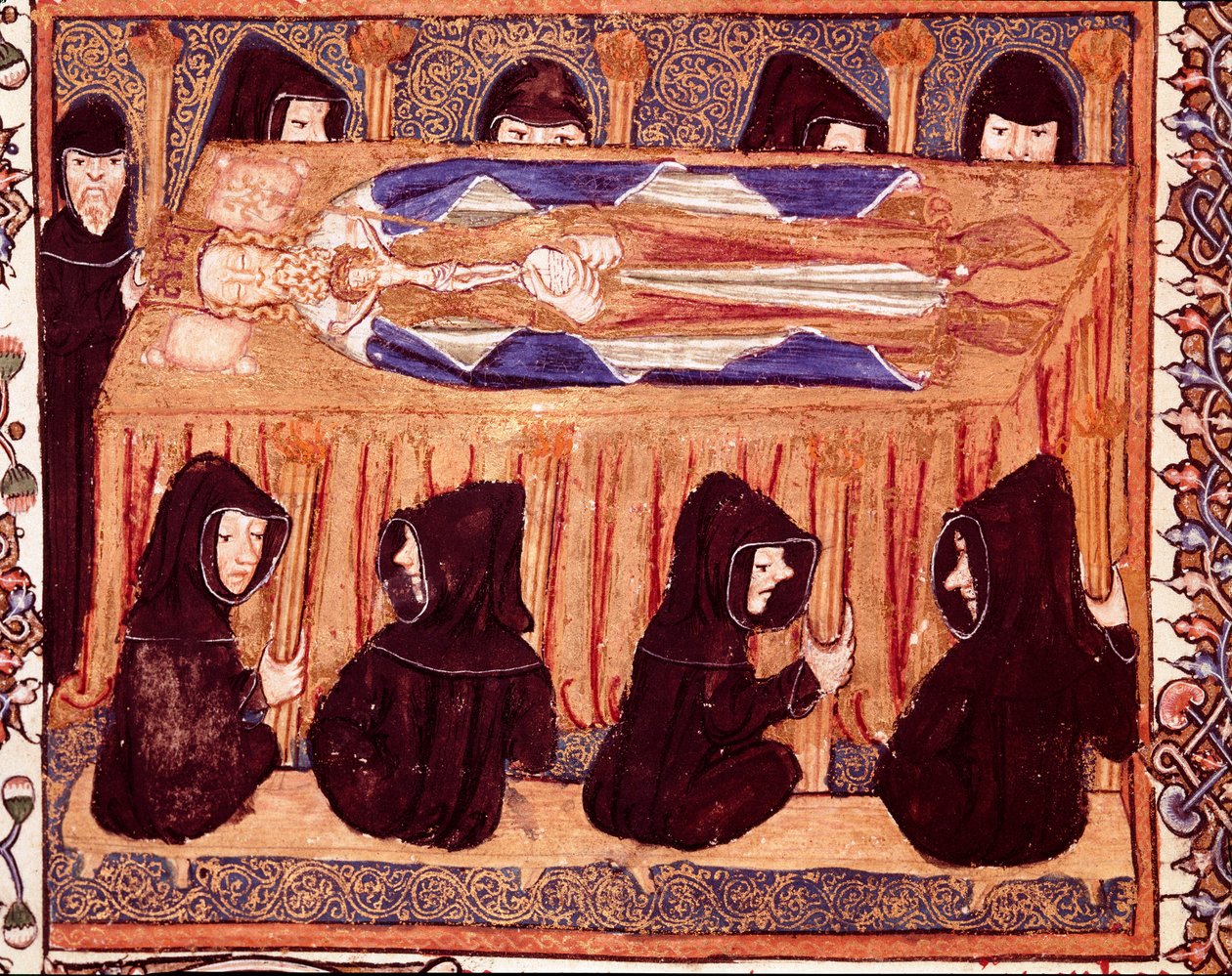 Miniatűr király temetése a „Liber regalis” kéziratból, 14. századi Pamplona, Navarra archívuma alkotó: Unknown artist