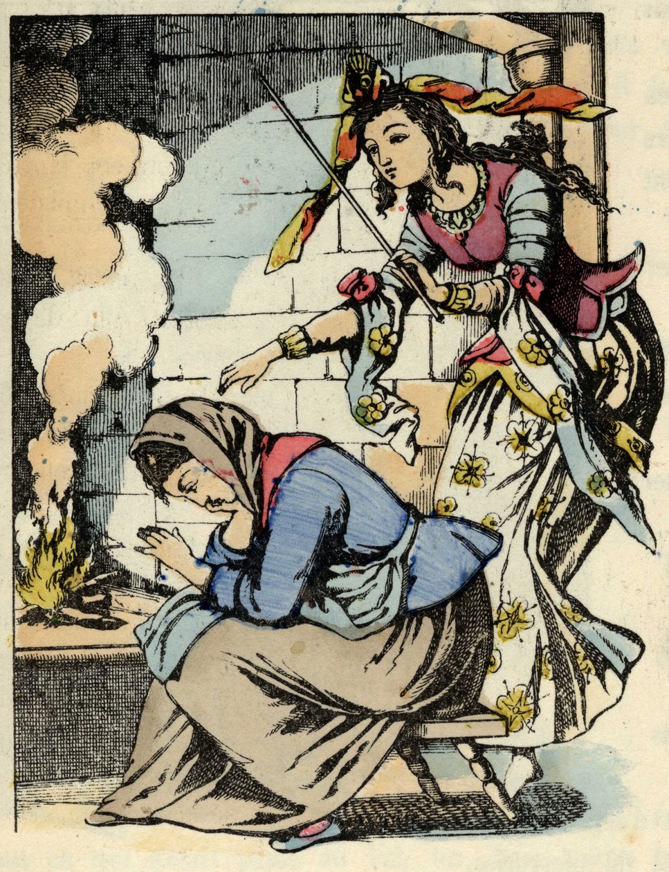 Hamupipőke és Hamupipőke jó díja. Illusztráció Charles Perrault „Hamupipőke vagy La petite slipper de verre” című meséjéről alkotó: Unknown artist
