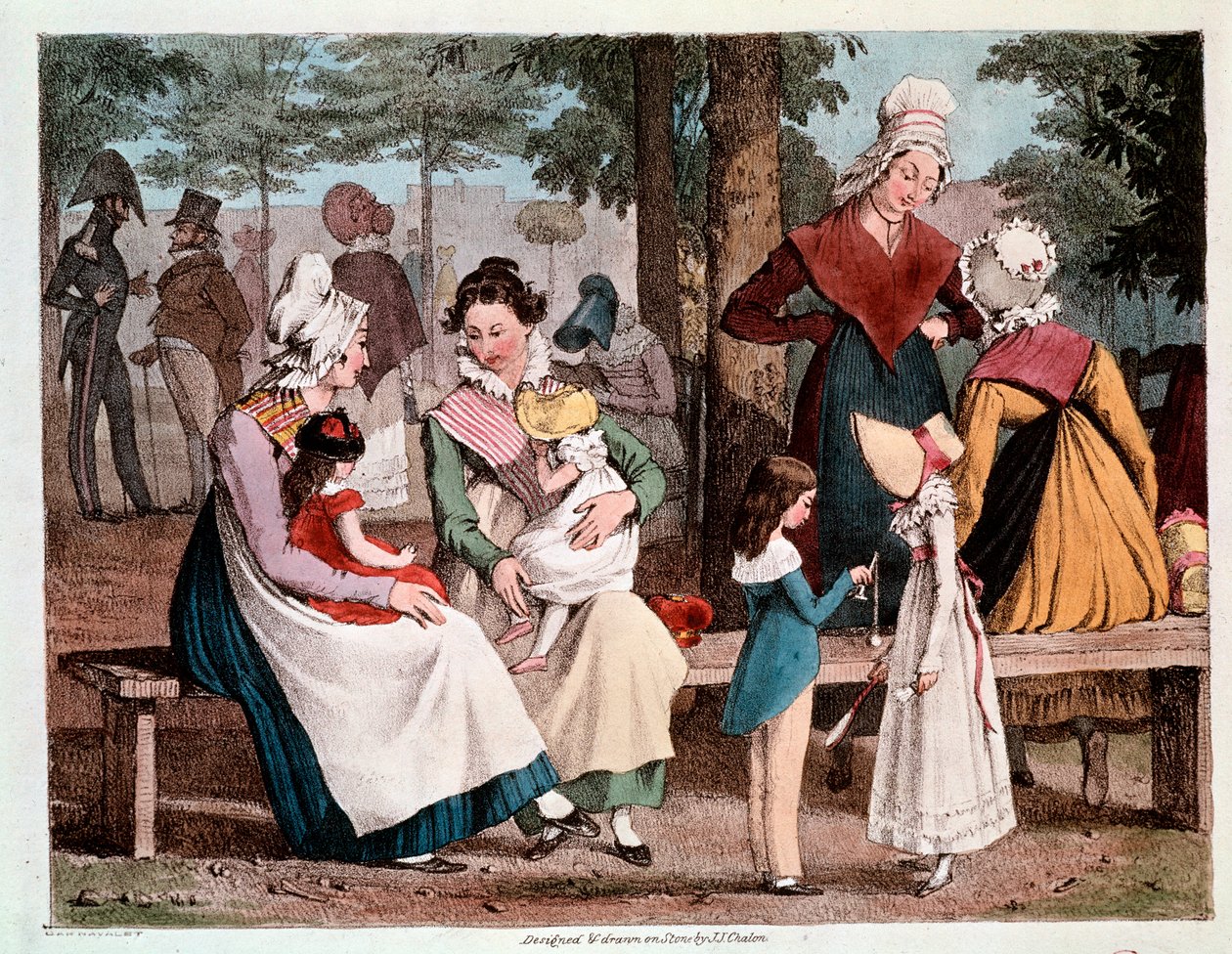 A jó: jelenet gyerekekkel és szolgálólányaikkal egy parkban (metszet alkotó: Unknown artist