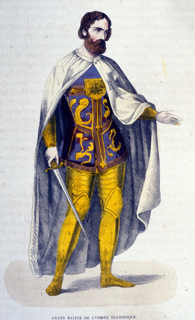 Az 1128-ban alapított lovagrend, a Német Lovagrend nagymestere a 16. században elvilágiasodása után eltűnt. századi metszet. alkotó: Unknown artist
