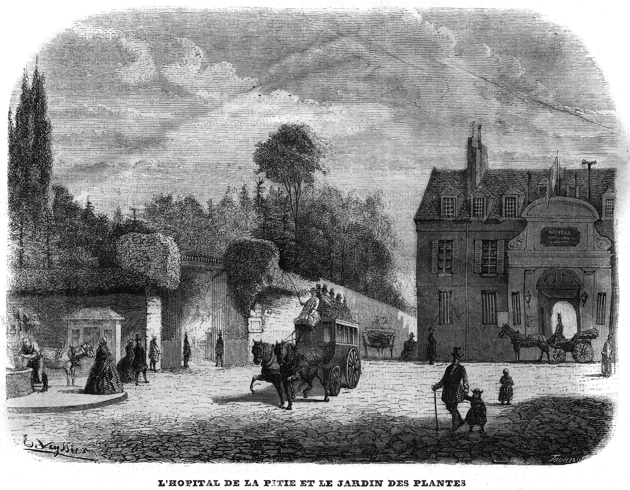 A pitie salpetriere kórház (PITIE-SALPETRIERE) és a párizsi növénykert 1858-ban. alkotó: Unknown artist