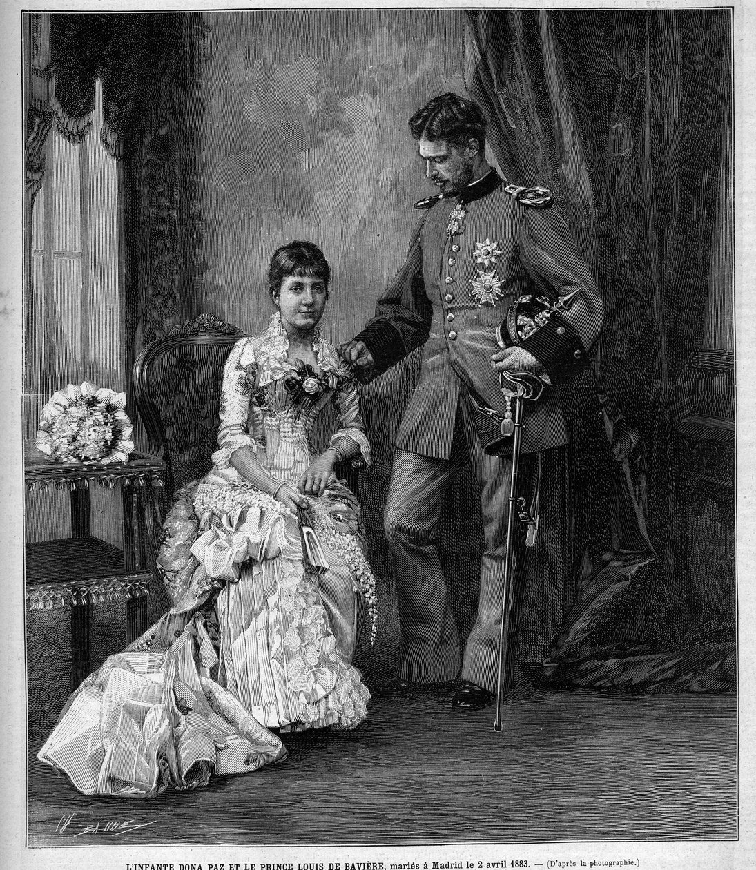 Spanyolország újszülöttje, Dona Maria de la Paz (1862-1946) és II. Lajos bajeri herceg (Ludwig Otto Frederik Wilhelm von Wittelsbach alkotó: Unknown artist