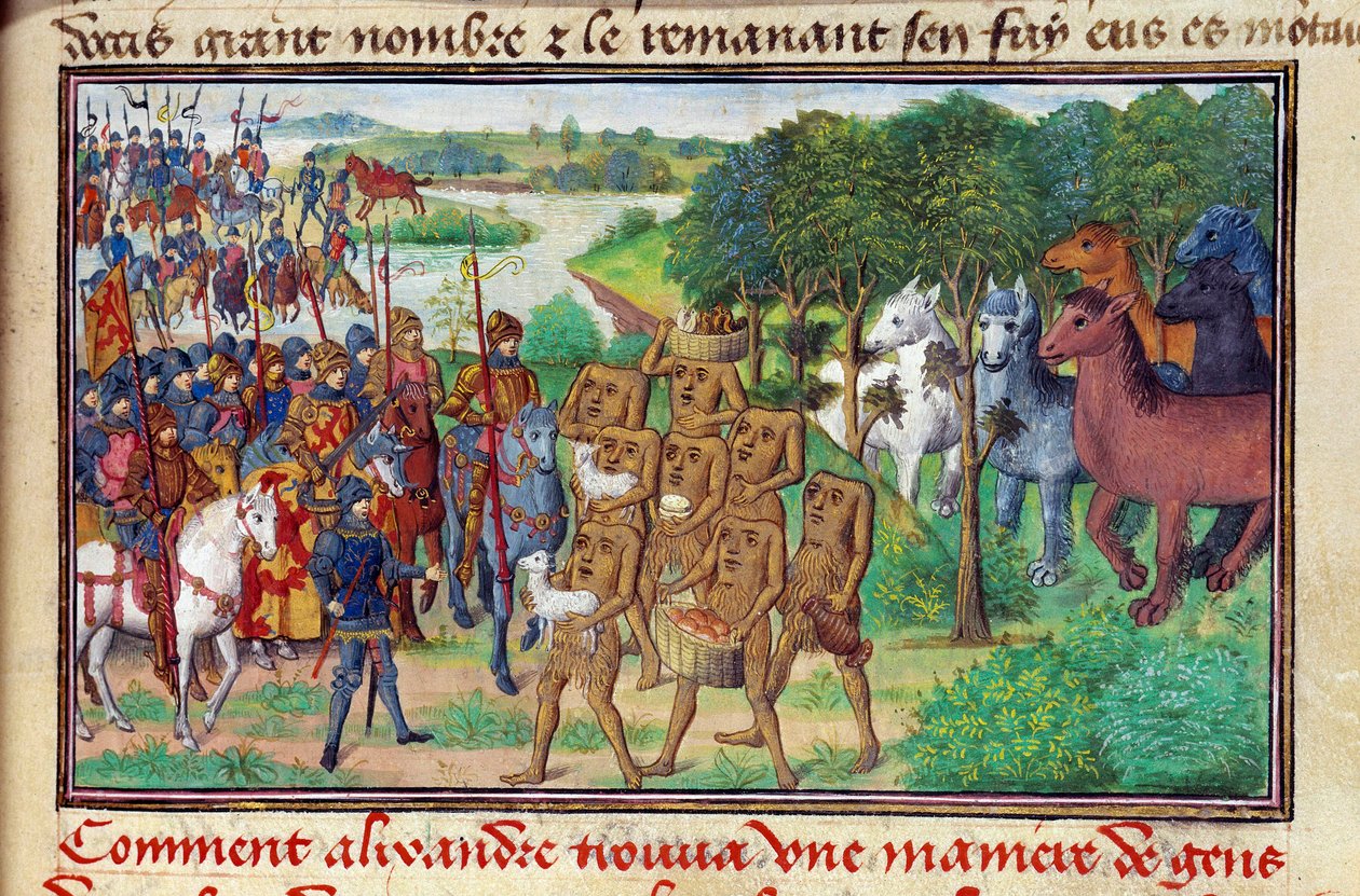 Macedoine Iskandar (vagy Nagy Sándor) királya (Kr. e. 356-323) szörnyekkel találkozott, akik ajándékokat adtak neki. alkotó: Unknown artist