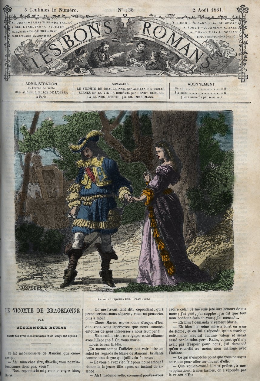 Marie Mancini (1639-1715) utolsó interjúja XIV Lajossal (1638-1715) az udvarból Brouage-ba való távozása előtt 1659. június 22-én, a száműzetésben, amelyet Mazarin bíboros szervezett, hogy távol tartsa őt a királytól - Az illusztráció a – Bra vikomtja alkotó: Unknown artist