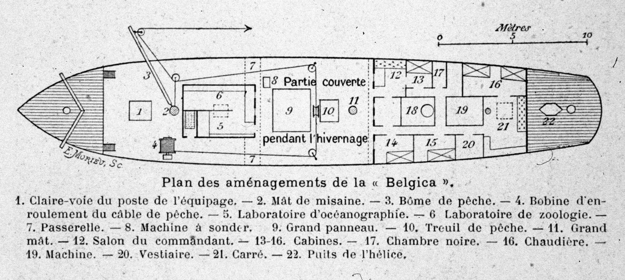 Az antarktiszi expedíciókon használt „Belgica” belga tudományos hajó elrendezési terve alkotó: Unknown artist